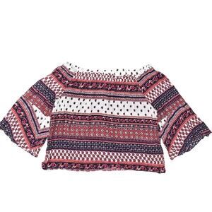 Lane Bryant Plus Size 18/20 Multicolor Polyester Blouse Off the Shoulder Geometr